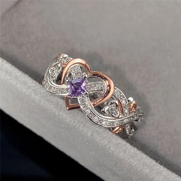 Huitan Creative Women's Heart Rings with Romantic Rose Flower Design Wedding Engagement Love Rings Hot Sale Aesthetic Jewelry