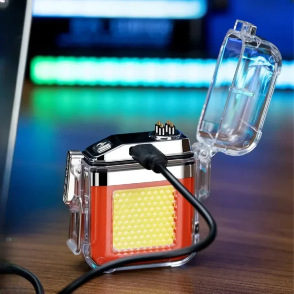 New Double Arc Waterproof Rechargeable Lighter Transparent Shell with Quartz Watch Lighter Cigarette Accessories Gift Wholesale