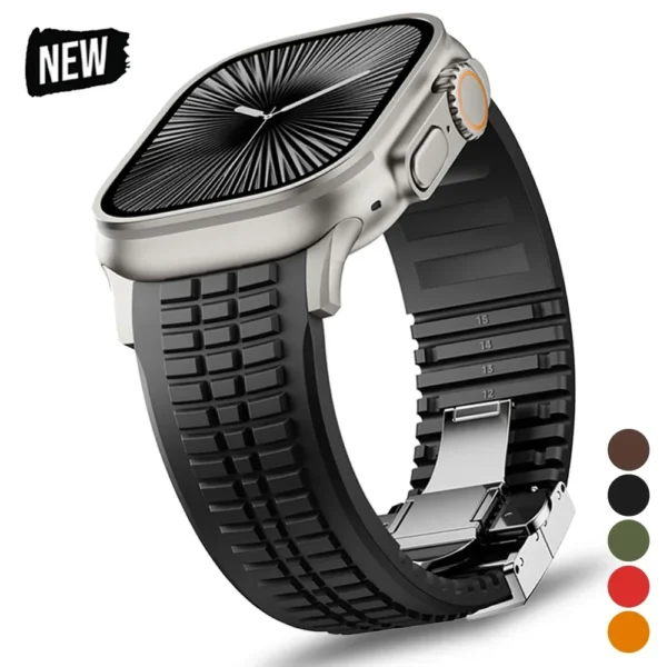 FKM Rubber Band for Apple Watch 46mm 45mm 44mm 42mm Sports Strap for Iwatch Ultra 2 1 49mm Series 10 9 8 7 Se 6 5 4 Bracelet