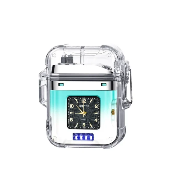 New Double Arc Waterproof Rechargeable Lighter Transparent Shell with Quartz Watch Lighter Cigarette Accessories Gift Wholesale
