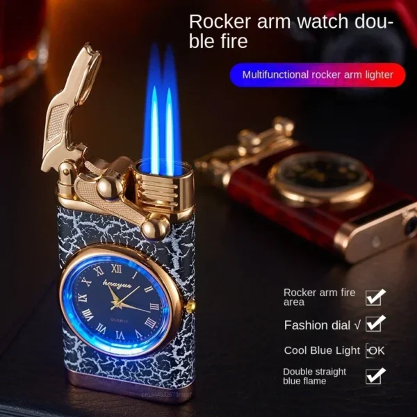 Windproof Inflatable Lighter Watch Cigar Lighter Outdoor Jet Double Tube Men's Small Tool Cigarette Accessories Torch Lighter