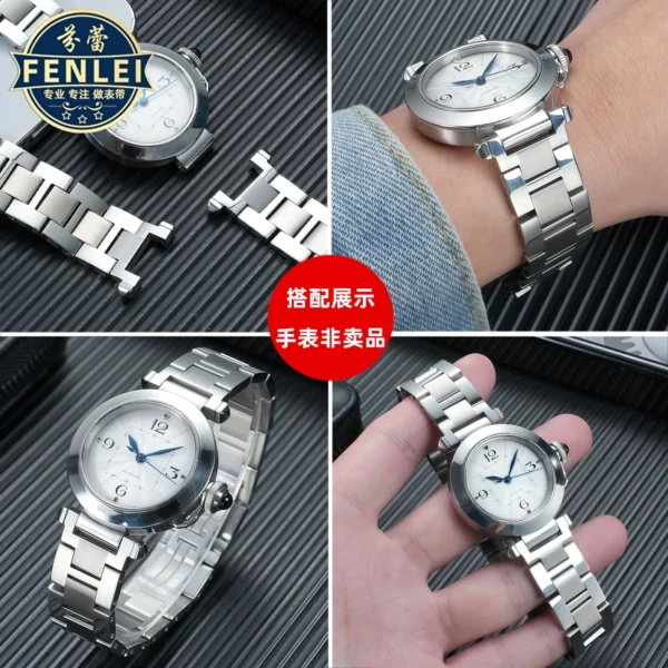 New stainless steel watchband for Cartier quick release watch strap with steel strap for men women PASHA series notch bracelet