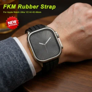 FKM Rubber Band for Apple Watch 46mm 45mm 44mm 42mm Sports Strap for Iwatch Ultra 2 1 49mm Series 10 9 8 7 Se 6 5 4 Bracelet
