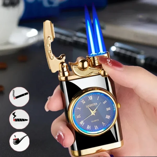 Windproof Inflatable Lighter Watch Cigar Lighter Outdoor Jet Double Tube Men's Small Tool Cigarette Accessories Torch Lighter