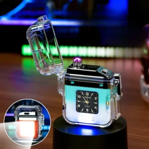 New Double Arc Waterproof Rechargeable Lighter Transparent Shell with Quartz Watch Lighter Cigarette Accessories Gift Wholesale